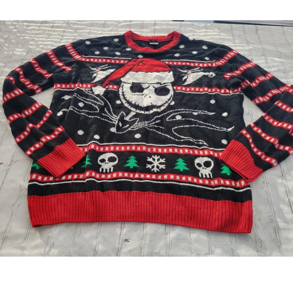 Disney Nightmare Before Christmas Jack Skellington Ugly Holiday Sweater Mens L